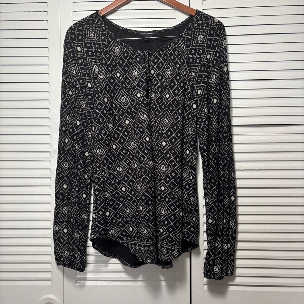 Lucky Brand Womens Small Multicolor Gauze Boho Print Long Sleeve Blouse Size S